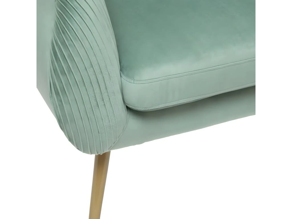 Fauteuil En Velours Vert Céladon Plissé Et Pieds En Métal Doré 2 Fauteuil En Velours Vert Céladon Plissé Et Pieds En Métal Doré – Image 2