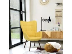 Fauteuil De Salon Canapé 1 Place Avec Un Revêtement En Tissu Jaune, Des Accoudoirs Rembourés Et Des Pieds En Bois Massif Hêtre -Fauteuil Boutique fauteuil 9488223
