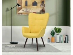 Fauteuil De Salon Canapé 1 Place Avec Un Revêtement En Tissu Jaune, Des Accoudoirs Rembourés Et Des Pieds En Bois Massif Hêtre -Fauteuil Boutique fauteuil 9488225
