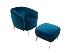 Fauteuil Velours Bleu Canard Et Pieds Métal Doré - MARLOW -Fauteuil Boutique fauteuil 9490233
