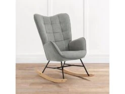 Fauteuil à Bascule Allaitement Scandinave Chaise Loisir Et Repos En Tissu Avec Pieds En E' Bois Métal Pour Salon, Chambre, Massif, Gris Foncé, 66x84x97cm