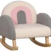 Fauteuil Enfant Lounge à Bascule - Dossier Incliné, Accoudoirs - Revêtement Effet Peau De Mouton Polyester - Bois Eucalyptus Beige Rose Gris