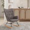 Fauteuil à Bascule Style Rocking Chair - Style Scandinave - Tissu Gris - Pieds En Véritable Bois De Hêtre , Gris Foncé Tissu /Gris Foncé Tissu