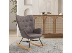 Fauteuil à Bascule Style Rocking Chair - Style Scandinave - Tissu Gris - Pieds En Véritable Bois De Hêtre , Gris Foncé Tissu /Gris Foncé Tissu