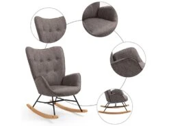 Fauteuil à Bascule Style Rocking Chair - Style Scandinave - Tissu Gris - Pieds En Véritable Bois De Hêtre , Gris Foncé Tissu /Gris Foncé Tissu -Fauteuil Boutique fauteuil 9491053