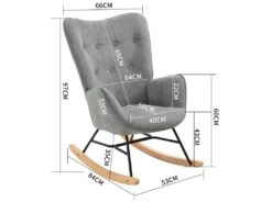 Fauteuil à Bascule Allaitement Scandinave Chaise Loisir Et Repos En Tissu Avec Pieds En E' Bois Métal Pour Salon, Chambre, Massif, Gris 9 Fauteuil à Bascule Allaitement Scandinave Chaise Loisir Et Repos En Tissu Avec Pieds En E' Bois Métal Pour Salon, Chambre, Massif, Gris -Fauteuil Boutique fauteuil 9491075