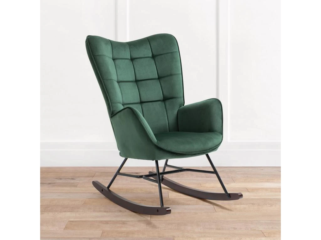Fauteuil à Bascule Allaitement Rétro Chaise Loisir Et Repos En Velours Avec Pieds En E' Bois Métal Pour Salon, Chambre, Massif, Vert, 66x84x97cm 1 Fauteuil à Bascule Allaitement Rétro Chaise Loisir Et Repos En Velours Avec Pieds En E' Bois Métal Pour Salon, Chambre, Massif, Vert, 66x84x97cm