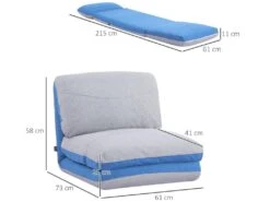 Chauffeuse - Matelas D'appoint Pliant - Fauteuil Convertible - Inclinaison Dossier Réglable 5 Positions - Tissu Polyester Aspect Lin Gris Clair Bleu -Fauteuil Boutique fauteuil 9491315
