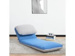 Chauffeuse - Matelas D'appoint Pliant - Fauteuil Convertible - Inclinaison Dossier Réglable 5 Positions - Tissu Polyester Aspect Lin Gris Clair Bleu -Fauteuil Boutique fauteuil 9491317
