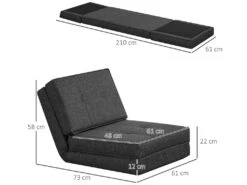 Chauffeuse - Matelas D'appoint Pliant - Fauteuil Convertible - Inclinaison Dossier Réglable 5 Positions - Tissu Polyester Aspect Lin Gris -Fauteuil Boutique fauteuil 9491335