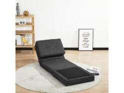 Chauffeuse - Matelas D'appoint Pliant - Fauteuil Convertible - Inclinaison Dossier Réglable 5 Positions - Tissu Polyester Aspect Lin Gris -Fauteuil Boutique fauteuil 9491337