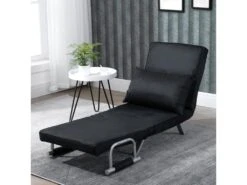 Fauteuil Chauffeuse Canapé-lit Convertible 1 Place Déhoussable Grand Confort Coussin Pieds Accoudoirs Métal Suède Noir -Fauteuil Boutique fauteuil 9491465