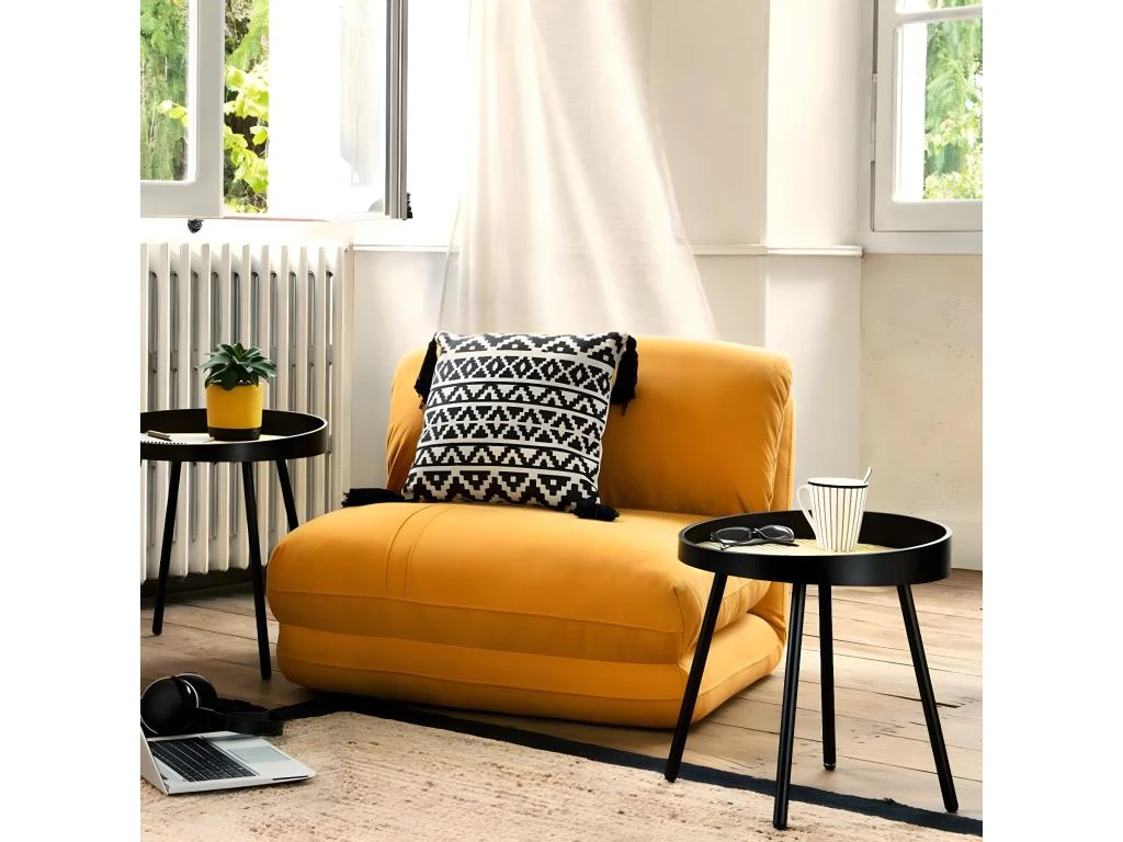 Chauffeuse Fauteuil Coloris Moutarde En Mousse PU - Longueur 82 X Profondeur 79 X Hauteur 60 Cm 1 Chauffeuse Fauteuil Coloris Moutarde En Mousse PU - Longueur 82 X Profondeur 79 X Hauteur 60 Cm