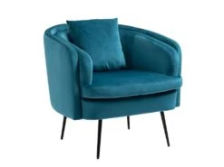 Fauteuil De Salon En Métal Et Velours Bleu Canard