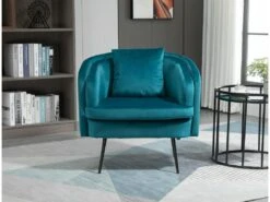 Fauteuil De Salon En Métal Et Velours Bleu Canard -Fauteuil Boutique fauteuil 9997609