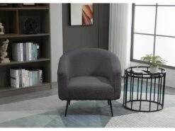Fauteuil De Salon En Métal Et Bouclettes Grises -Fauteuil Boutique fauteuil 9997647
