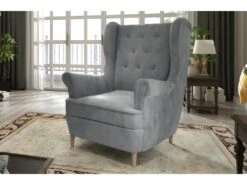 Fauteuil 1 Place En Tissu Velours Catégorie Luxe, Gris, ARNAUD