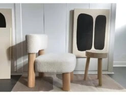 MEGEVE- Fauteuil Revetu De Tissu Bouclé Blanc -Fauteuil Boutique fauteuil 9998999