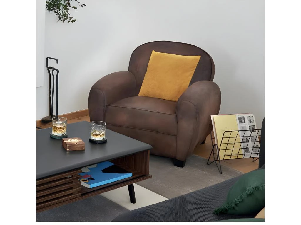 Fauteuil En Mousse PU Coloris Marron - Longueur 81 X Profondeur 86 X Hauteur 81 Cm 2 Fauteuil En Mousse PU Coloris Marron - Longueur 81 X Profondeur 86 X Hauteur 81 Cm – Image 2